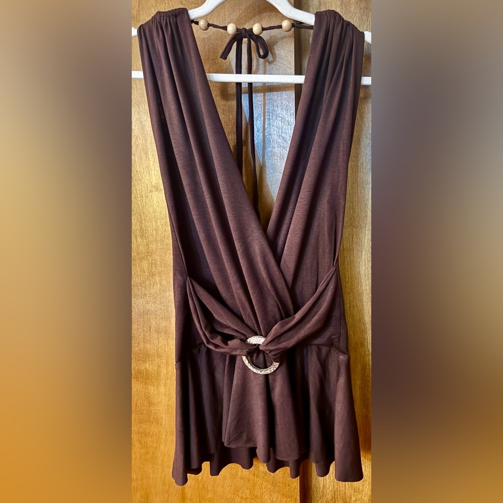 Elan Chic Brown Halter Top